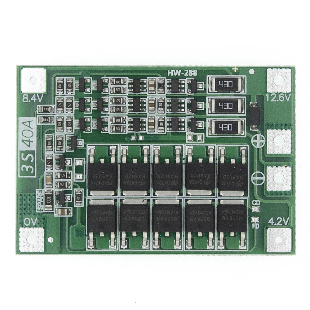Модуль защиты PCB BMS 3S 40А защитная плата зарядника литий ионных и полимерных