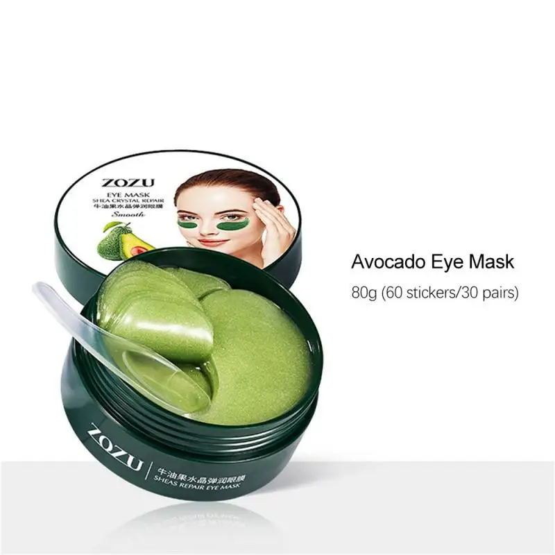 60pcs/box Avocado Eye Mask Patches Crystal Collagen  Hyaluronic Acid Gel Mask Moisturize Remove Dark Eye Skin Care TSLM1