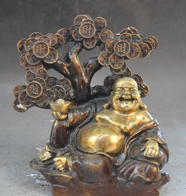 923 + китайский буддийский бронзовый позолоченный Богатство Монета дерево yuanbao