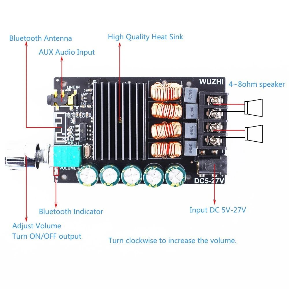 Hifi 100w*2 Tpa3116d2 Bluetooth-compatible Power Amplifier Board Stereo