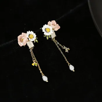 

Elegant Cute Flowers Gem Tassel Earrings For Women Romantic Sweet Daisy Drop Earring Fashion Jewelry
