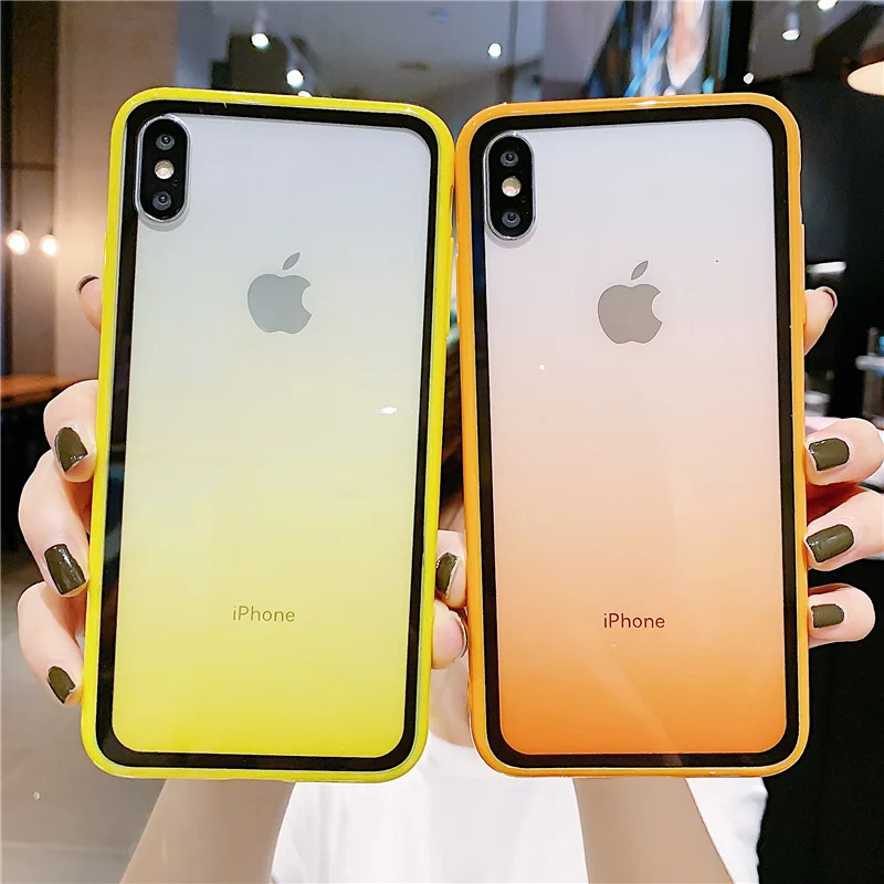 

Colorful Frame Clear Case For iPhone X XS Max XR 8 7 6 6S Plus Rainbow Gradient Acrylic Transparent TPU Silicone Back Cover
