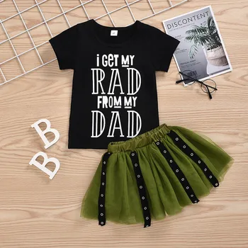 

0-4 Years Toddler Baby Kid Girls Punk Style T-shirt Tops Tulle Skirt Summer Set Outfits 2020 cute Shorts Sleeve baby girls set