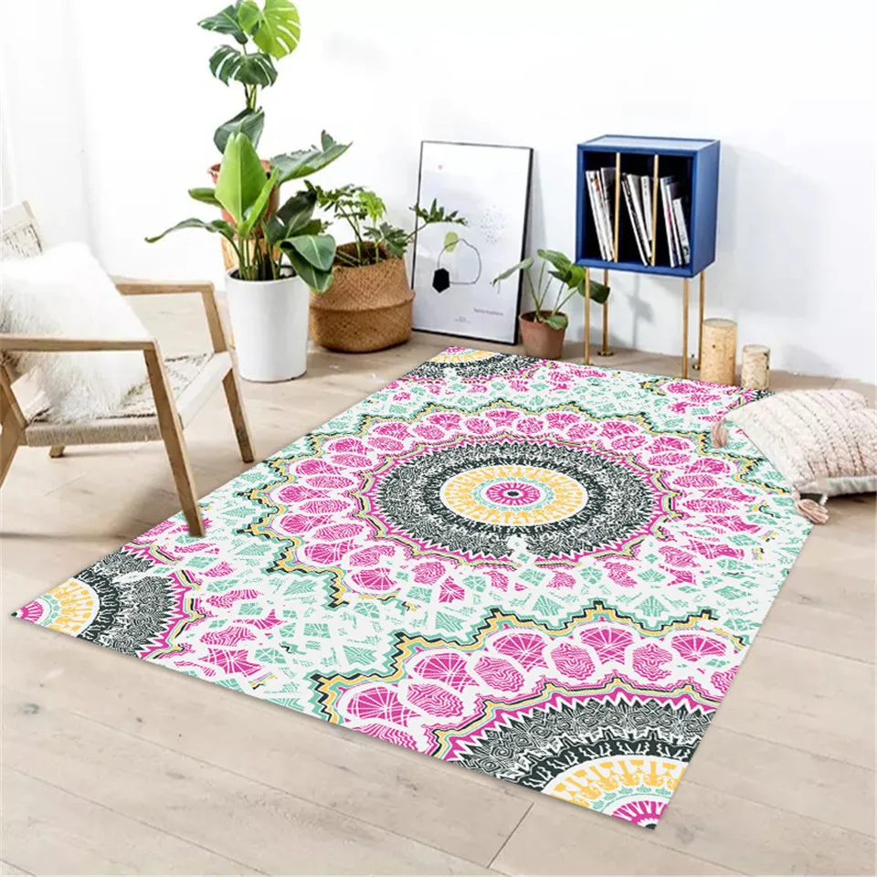 Fresh Colorful Mandala Area Rug For Living Room Simple Carpet For Bedroom Anti slip Floor Mat Washable Carpet For Bathroom Door|Carpet| - AliExpress