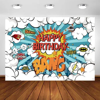 

Superhero Backdrop Children Kids Birthday Party Banner Super Hero Cityscape Background for Photography Photocall