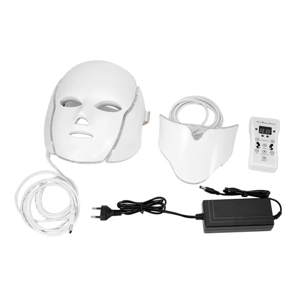 Светодиодный светильник, 7 цветов, микротоковая маска для лица, фотонная терапия, омоложение кожи, маска для лица и шеи, Отбеливающее электрическое устройство - Цвет: EU plug