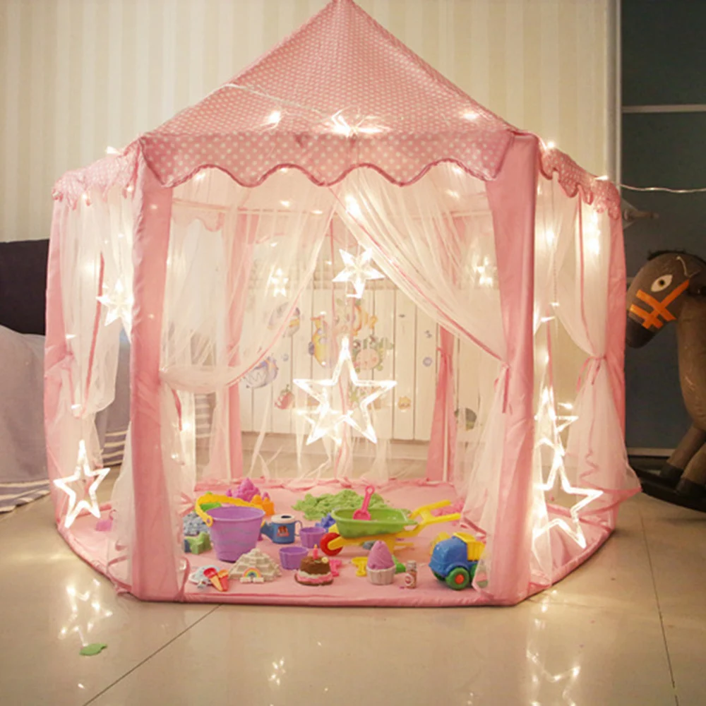 Садовая розовая палатки в форме замка для девочек, портативная детская складная Игровая палатка, детский бассейн с шарами