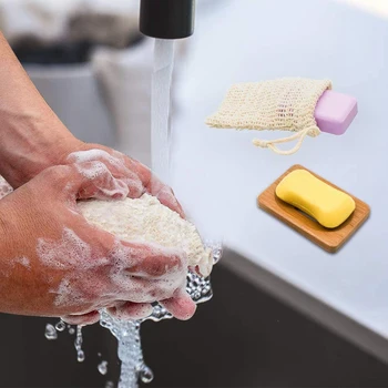 

2Pcs Natural Wooden Bamboo Soap Dish Storage Racks Bathroom Shower Soap Racks Bamboo Handmade Soap Box with 2 Bags