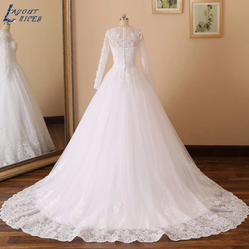 YQS001 Robe De Mariee Новое поступление свадебное платье трапециевидной формы с длинными рукавами кружевное свадебное платье с аппликацией на заказ
