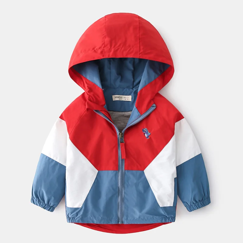 Spring Children Jackets for Boys Hooded Patchwork Outerwear Windbreaker Autumn Casual Coats 2-6 Years Kids Jackets