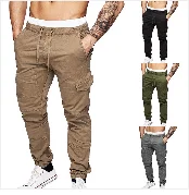 SHUJIN PuimentiuaAutumn Solid Loose Straight Men's Casual Pants Long Trousers Waist Pants Men Plus Size Cotton pantolon erkek