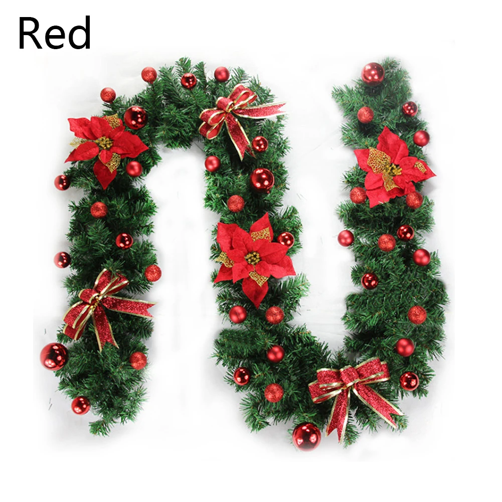 B red without led 2,7 м искусственная зеленая Рождественская гирлянда, венок, рождественская елка, подвесное украшение, сделай сам, Рождественская елка из ротанга, вечерние украшения, светодиодный светильник - Цвет: B red without led