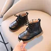 Children Boots British Style Fretwork Pu Leather Brown Black Boys Girls Short Boot 21-30 Toddler Zipper Solid Color Kids Shoes 2