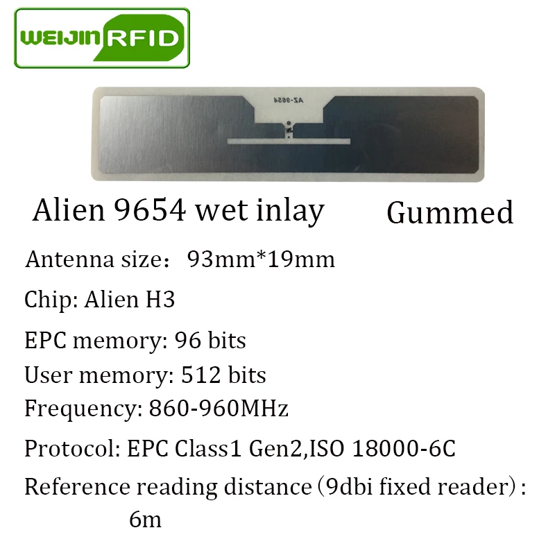 UHF RFID этикетка наклейка Alien 9654 влажная инкрустация EPC6C 915mhz868mhz860 960MHZ Higgs3 5000 шт