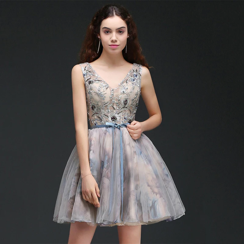 Новое поступление, короткие платья на выпускной, Vestidos De Festa, кружевное платье с вышивкой, а-силуэт, вечерние платья на выпускной, Платья для особых случаев - Цвет: As Pic