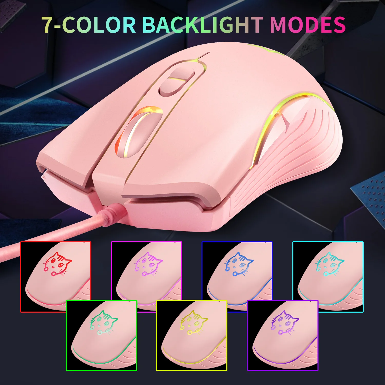 

USB Wired Gaming Mouse Pink Computer Professional E-sports Mouse 2400 DPI Colorful Backlit Silent Mouse for Lol Data Laptop Pc