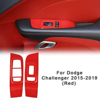 

2pcs Car Window Lift Switch Panel Cover Trim Decor Red For Dodge Challenger 2015-2019 LHD Car Styling Accessories