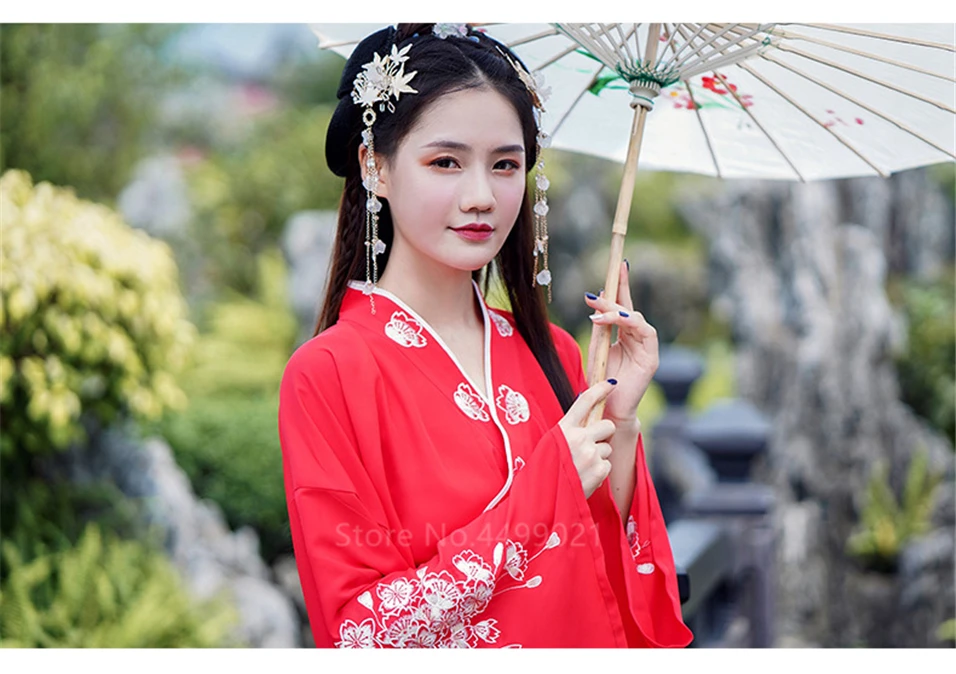 Для женщин Hanfu Новый год Традиционный китайский древний народ танцевальный костюм карнавальный наряд красного цвета; с вышивкой; платье