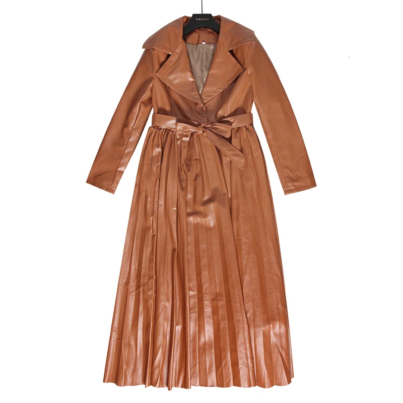 TWOTWINSTYLE платье из искусственной кожи для женщин, длинный рукав, воротник с лацканами, высокая талия, на шнуровке, тонкие платья для женщин,, осенняя мода, новинка