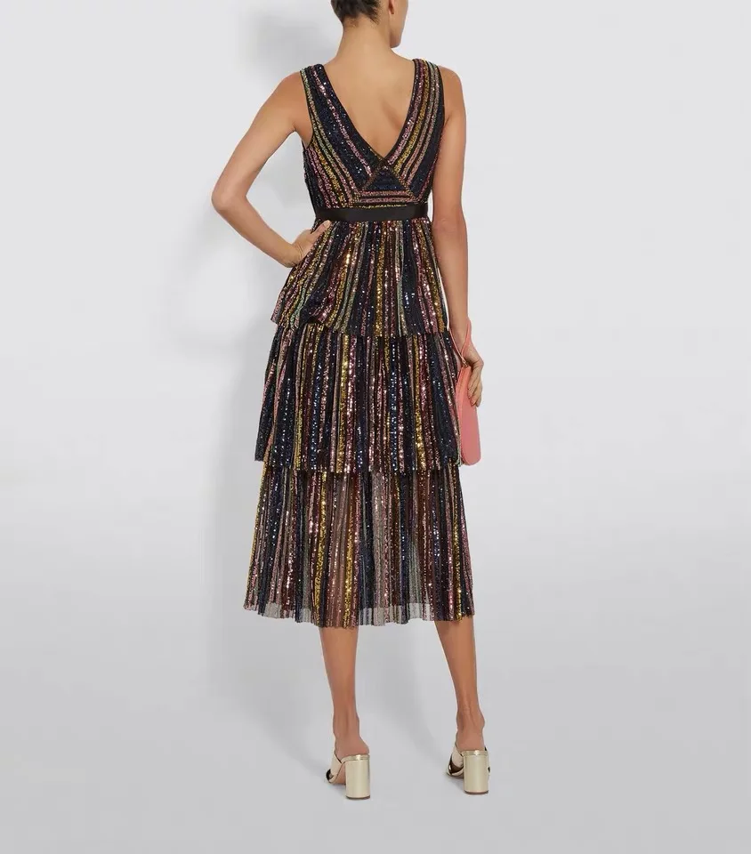 Новое Женское модное платье с блестками и v-образным вырезом без рукавов Vestidos вечернее облегающее платье
