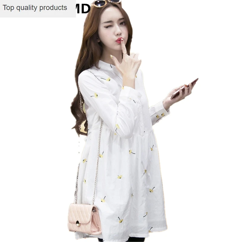 2020 New Spring Dress Autumn Cotton High Waist Long Sleeve Fashion Casual Large Size Loose Daisy Embroidered Women CW328 | Женская