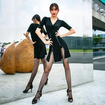

Sexy Latin Dance Dress Black Tango Salsa Cha Cha Samba Rumba Performance Clothing Women Ballroom Practice Dancing Wear DF1692