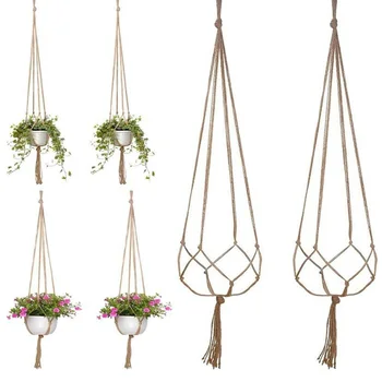 

4pcs Flower Basket Rope Holder Home Flower Shop Plant Hanger Natural Jute Plant Pot Hanging Holder Garden Decor