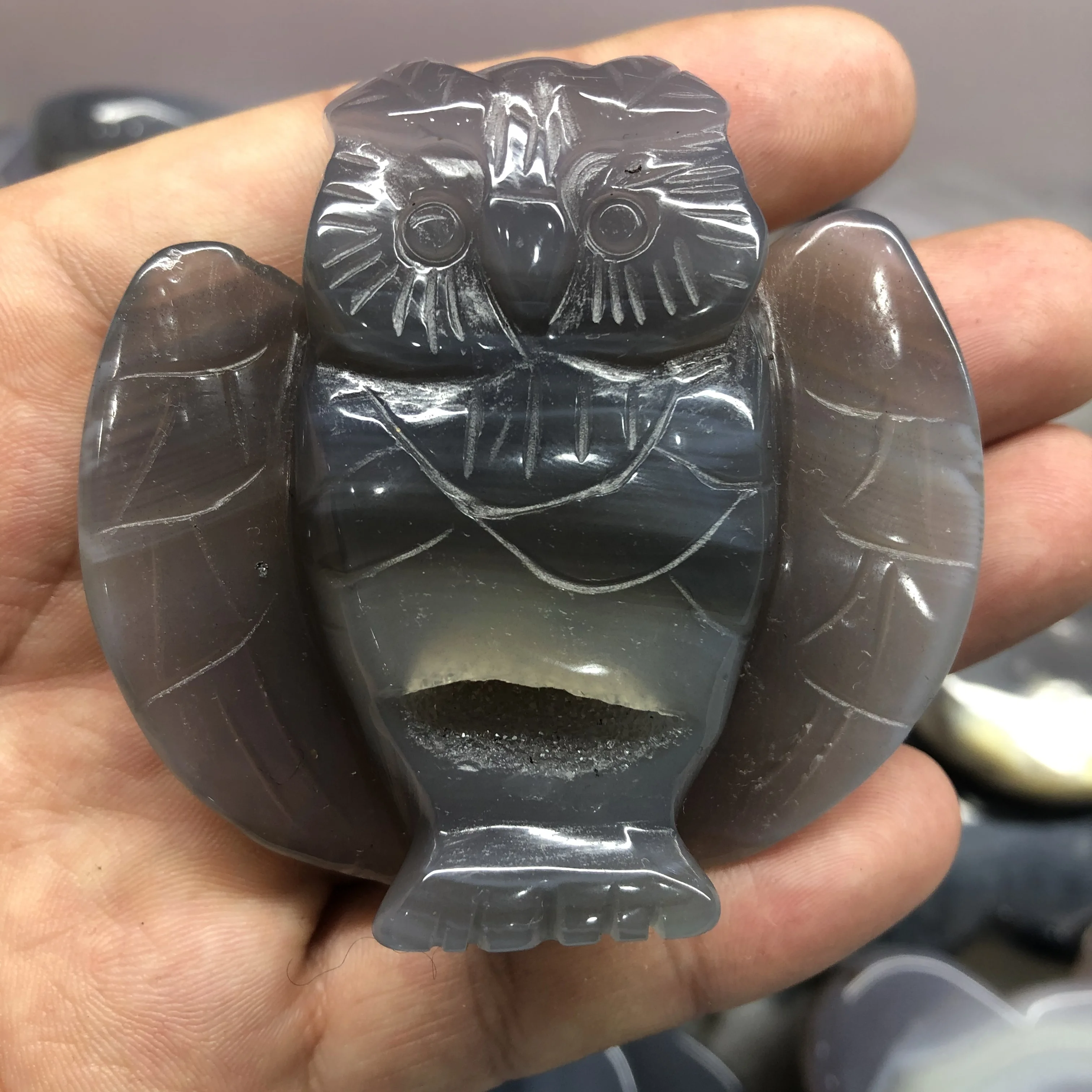 Натуральная Хрустальная пещера агат резьба сова рейки лечебная коллекция