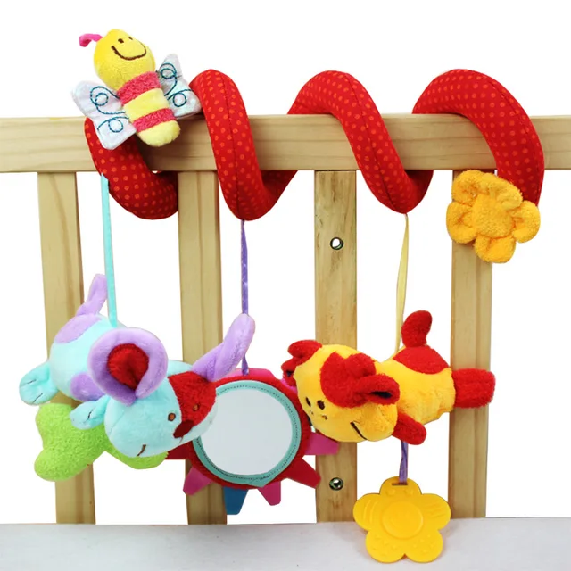Baby Toy Gift Soft Multifunction Plush Animal Bed Rattles Mobile Car Safety Mirror For Baby 0~12 Month Infant Spiral Hanging Toy 1