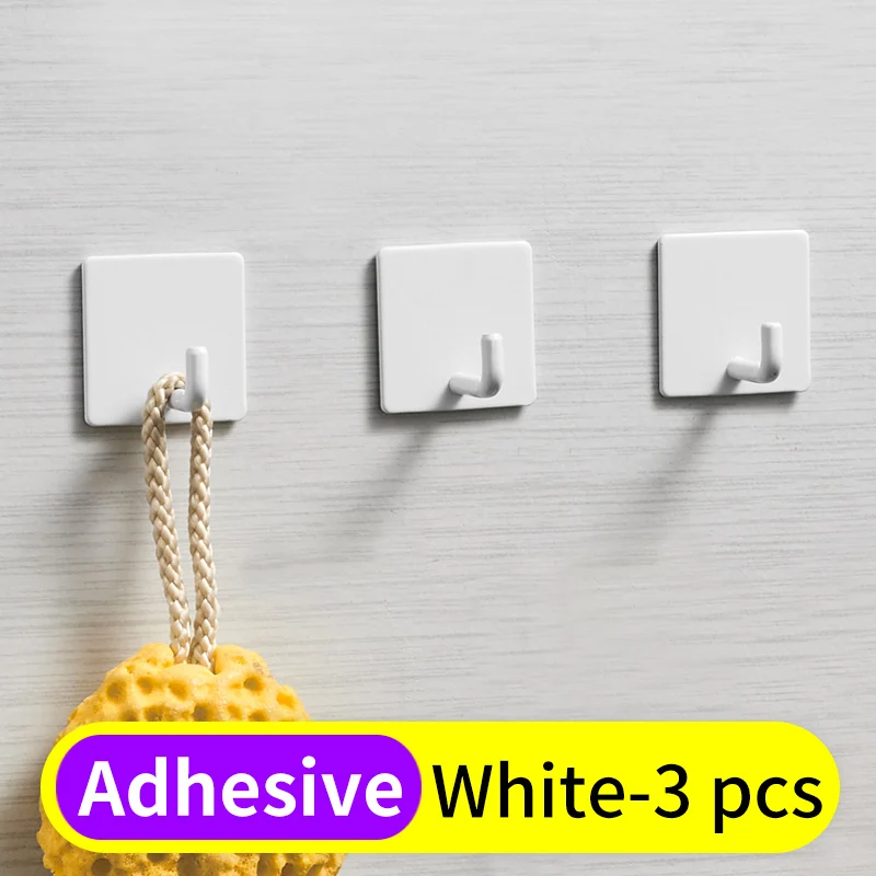 White-3 pcs Крючок для халата, черный, самоклеющийся, для ванной комнаты, крючки для полотенец, настенный, дверной, для одежды, сумки, шляпы, ключей, вешалка, декоративные крючки для пальто - Цвет: White-3 pcs