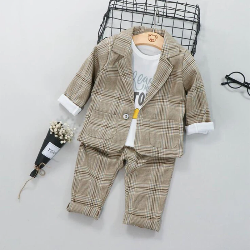 

Infant Formal uniform suit 2019 Baby Boys Wedding Clothing Sets Newborn Autumn Child Plaid jacket pants toddler 3pcs clothes