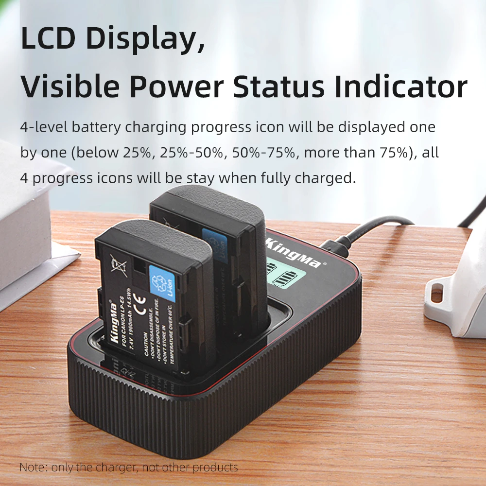 Caricabatterie LCD Dual Blumax Per Canon LP-E6NH/LP-E6N/LP-E6 – Ricarica Due Batterie, USB Output, Ricarica Veloce, Compatibile Con EOS R5, R6, R7, 5D, 6D, 7D, 80D, 90D E XC15