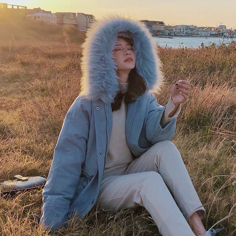

Cotton Coat Women's 2018 New Style Korean-style Loose-Fit BF Thick Mid-length Cotton-padded Jacket Students Large Fur Collar Cot