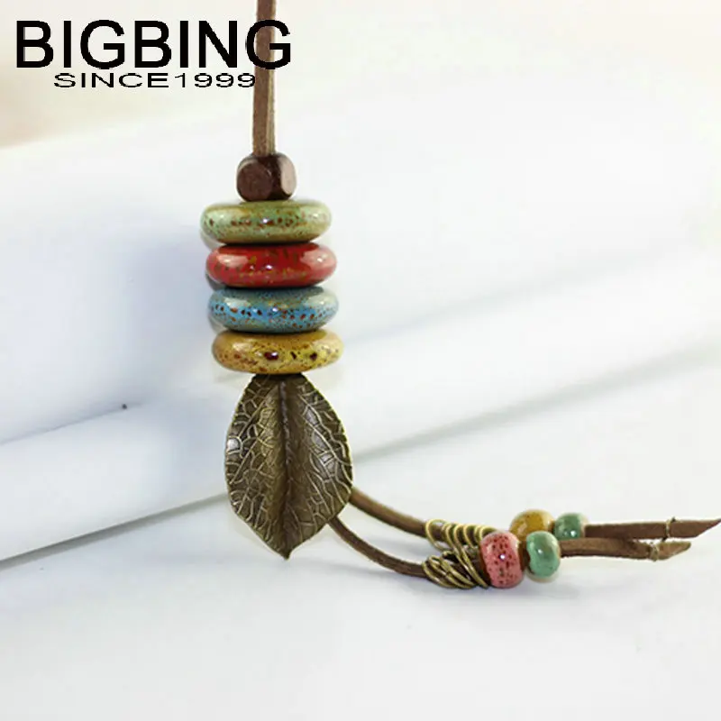 Y040 BIGBING модные ювелирные изделия Красочные керамические бусины лист длинное