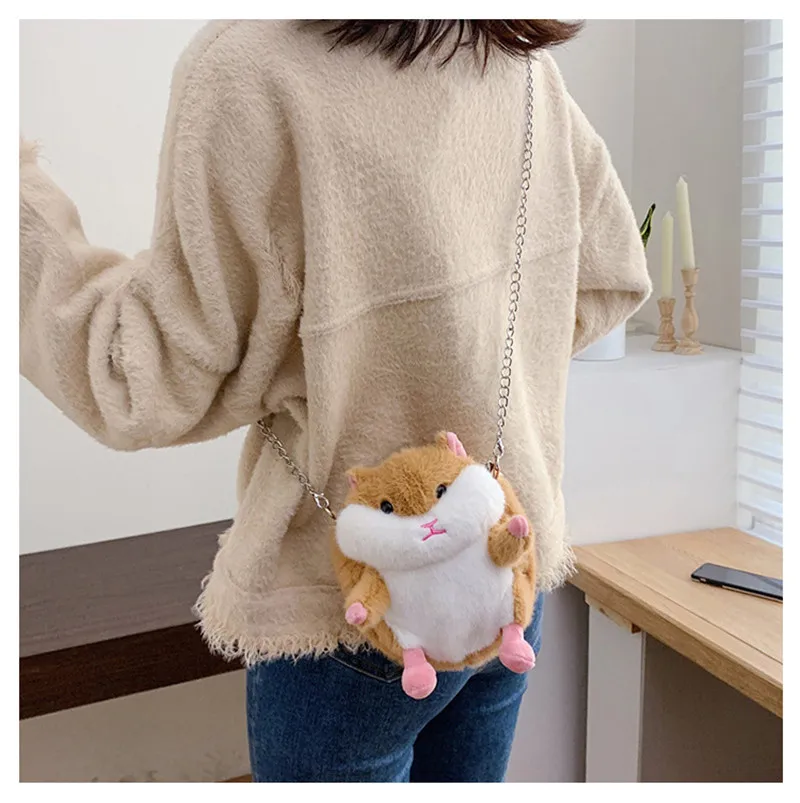 Cute Cartoon Round Fat Hamster Pikachu Mouse Rats Plush Backpack Toys Key Phone Crossbody Bag Shoulder Bags Dolls (17)