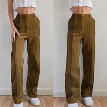 

Women's Retro Corduroy Straight Pants Fall Casual High Waist Solid Color Loose Trousers