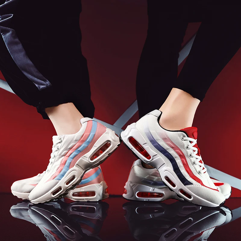 

Men lightweight air cushion running shoes shockproof lack up breathable male sneakers height increase walking Gym shoes man