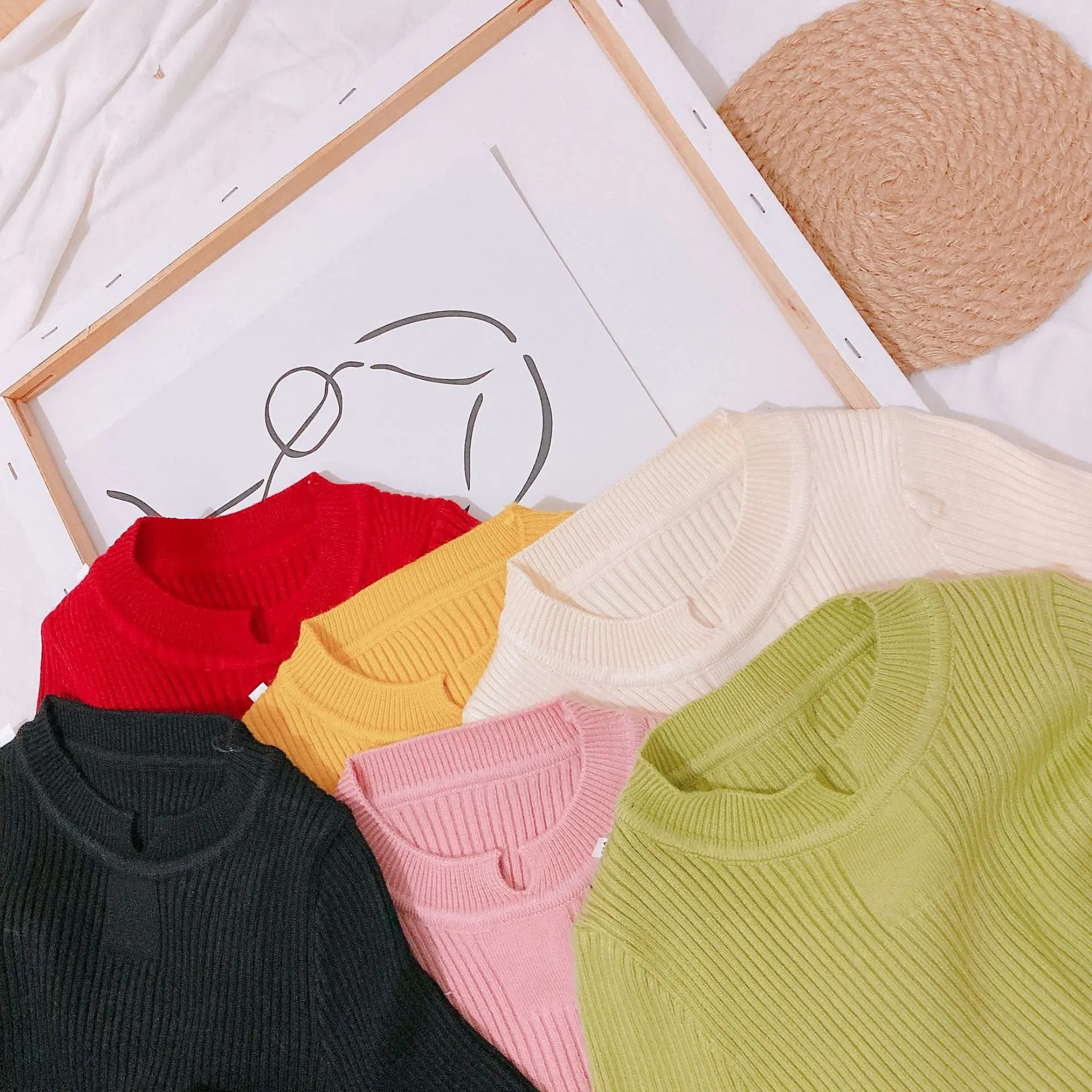 Seven Child Warehouse/Универсальная рубашка с v-образным вырезом для детей г. Корейский стиль, свитер с высоким воротником для девочек тонкий свитер
