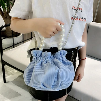 

Fashion Bucket Bags Women Chains Beading Canvas Top-handle Bag Ladies PU Leather Crossbody Designer Handbag Evening Clutch Bags