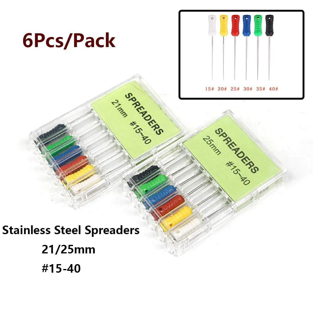 

6Pcs/Pack Dental Stainless Steel Spreaders Endo Hand Files Tapered Finger Spreader For Pluggers Endondontics Root Canal 21/25m