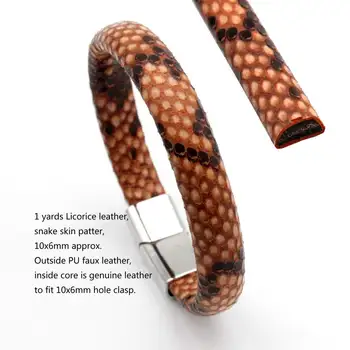 

AaaZee 1 Yard 10mmx6mm Coral Base Snake Skin Pattern Licorice Leather Strip, Outside PU with Inside Cowhide for DIY Bracelet Bag