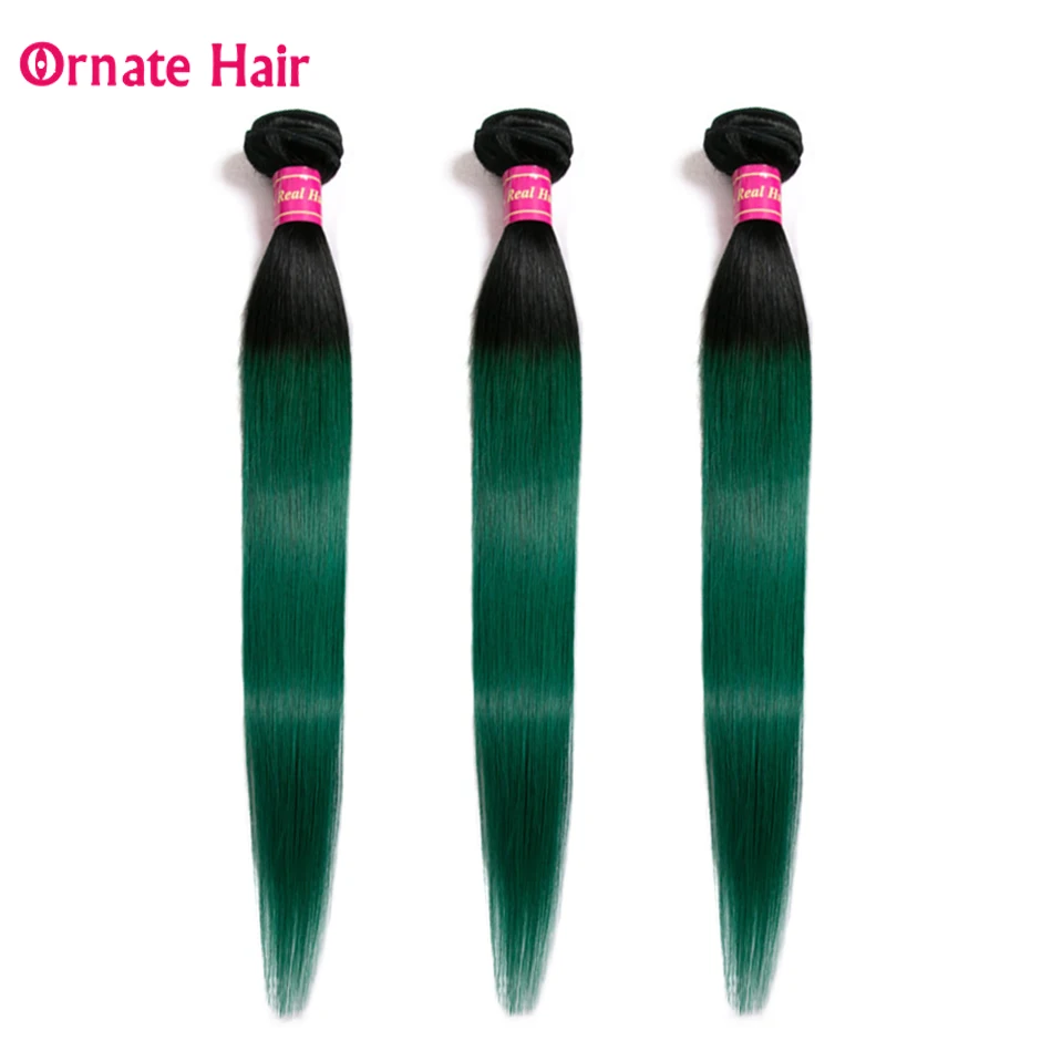 

Ombre Colored Hair Bundles 100% Human Hair Extension Brazilian Straight Hair Weave Bundles T1b/green Ornate Hair Bundle Non Remy