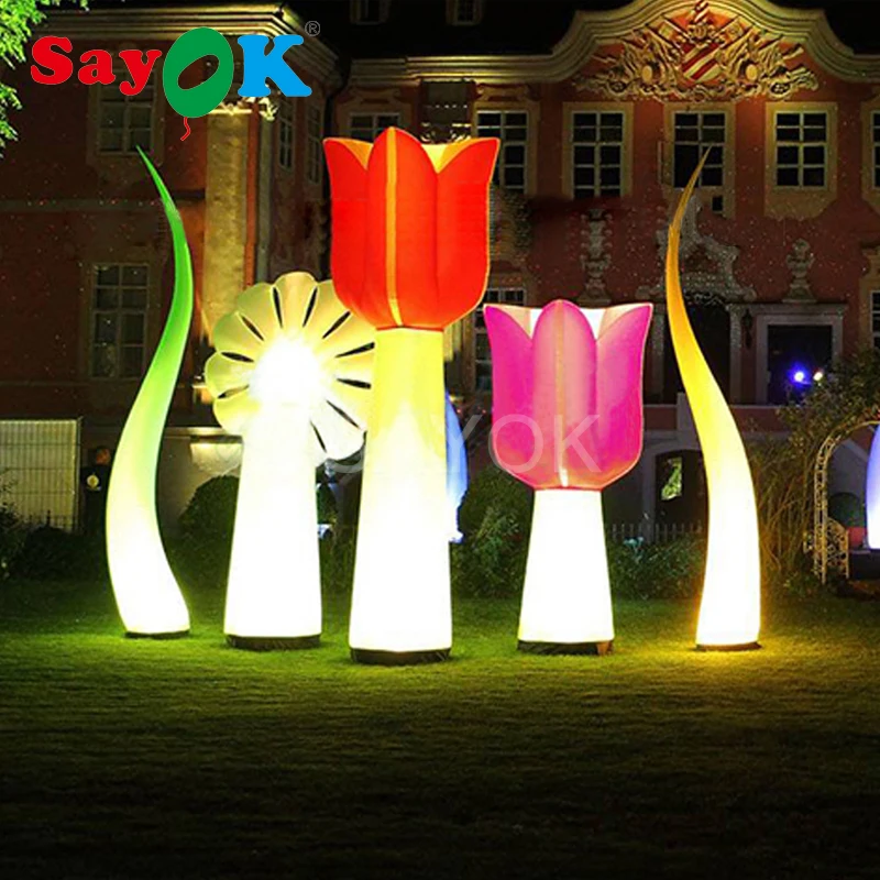 

Sayok Inflatable ground lighting flower,glowing inflatable tulips,Plant model for party event decoration