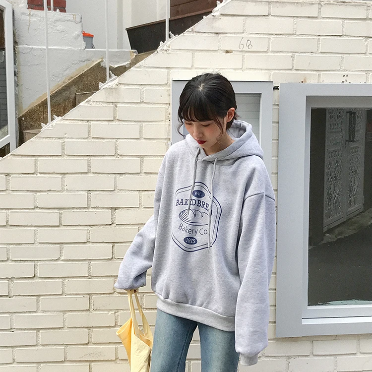 Осенний женский свитер, зимний harajuku корейский стиль, Ретро стиль, мультяшный принт, надпись, негабаритная Женская толстовка с капюшоном