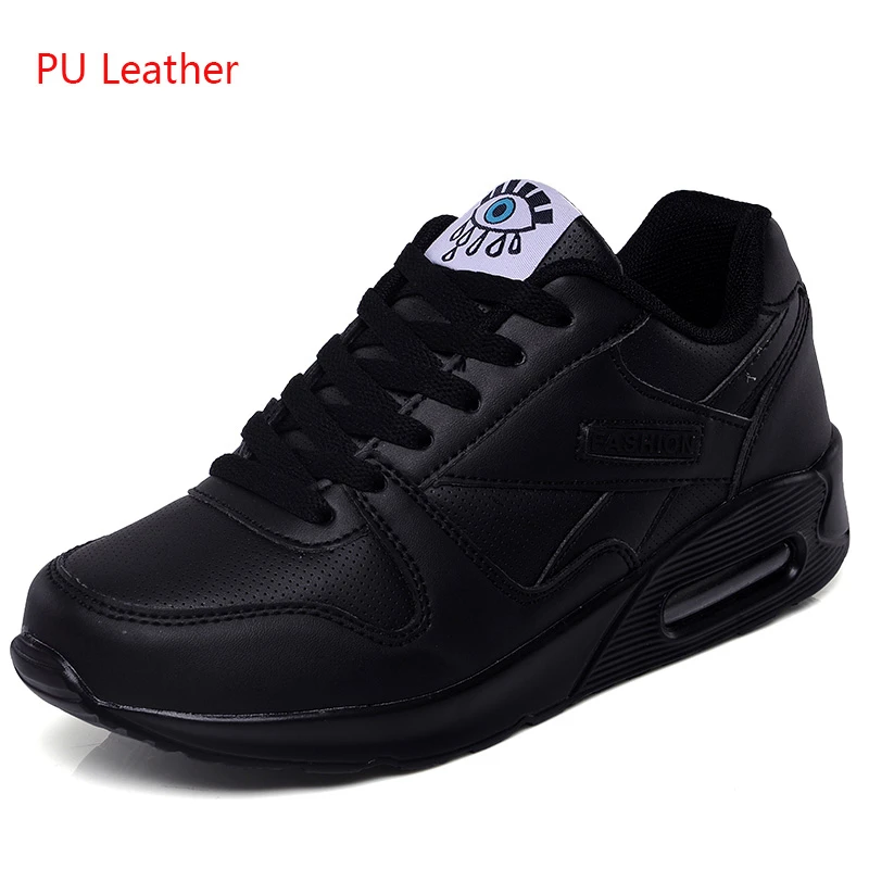 PU Leather Black Женская обувь на плоской подошве; повседневные кроссовки на воздушной подушке со шнуровкой; дышащие шлепанцы на платформе из искусственной кожи с мехом; Модные женские теннисные кроссовки - Цвет: PU Leather Black