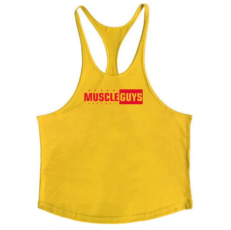 Muscleguys для бодибилдинга майка мужская Y back Singlets одежда для фитнеса и спортзала мужская хлопковая майка без рукавов - Цвет: yellow150