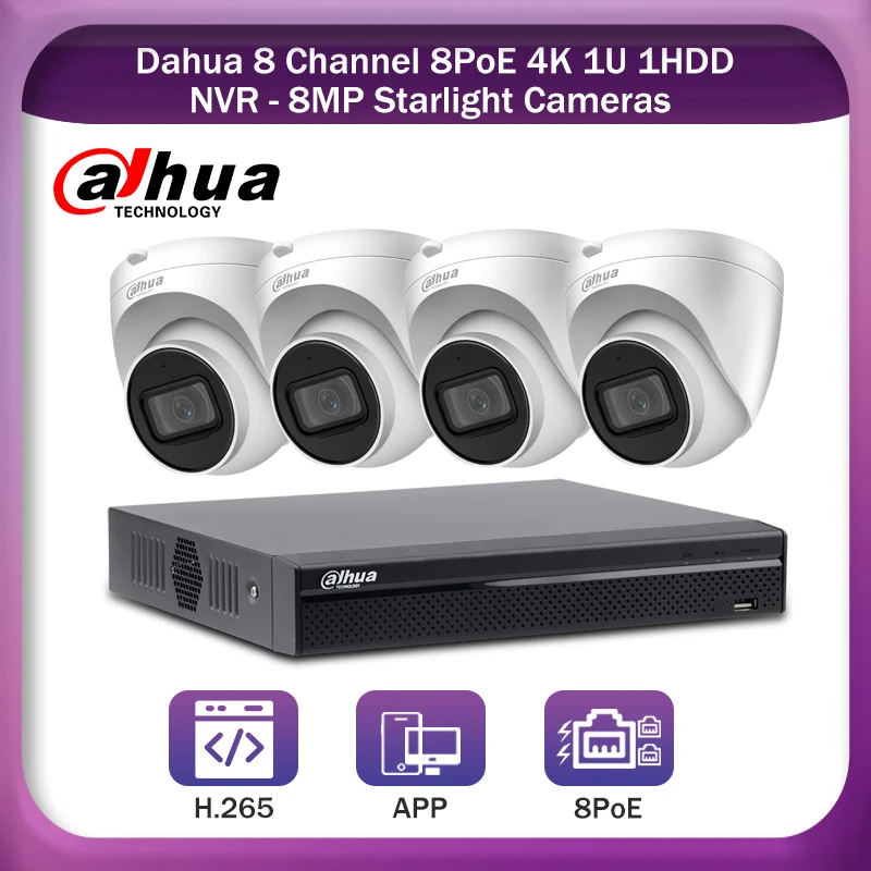 Dahua 8MP 8CH 4CH POE Система камер домашней безопасности IPC-HDW2831T-AS-S2 HDD Audio 24-7 запись