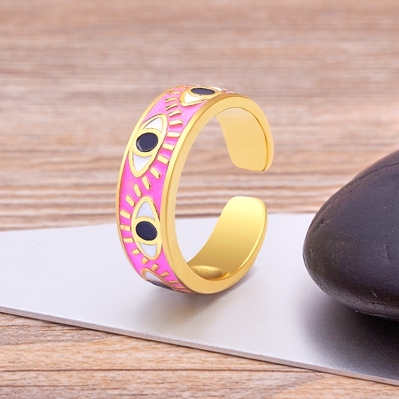 Handmade Enamel Multi-Colors Stackable Band Ring Women Gold Plated Dripping Oil 9 Colors Evil Eye Rainbow Ring Adjustable