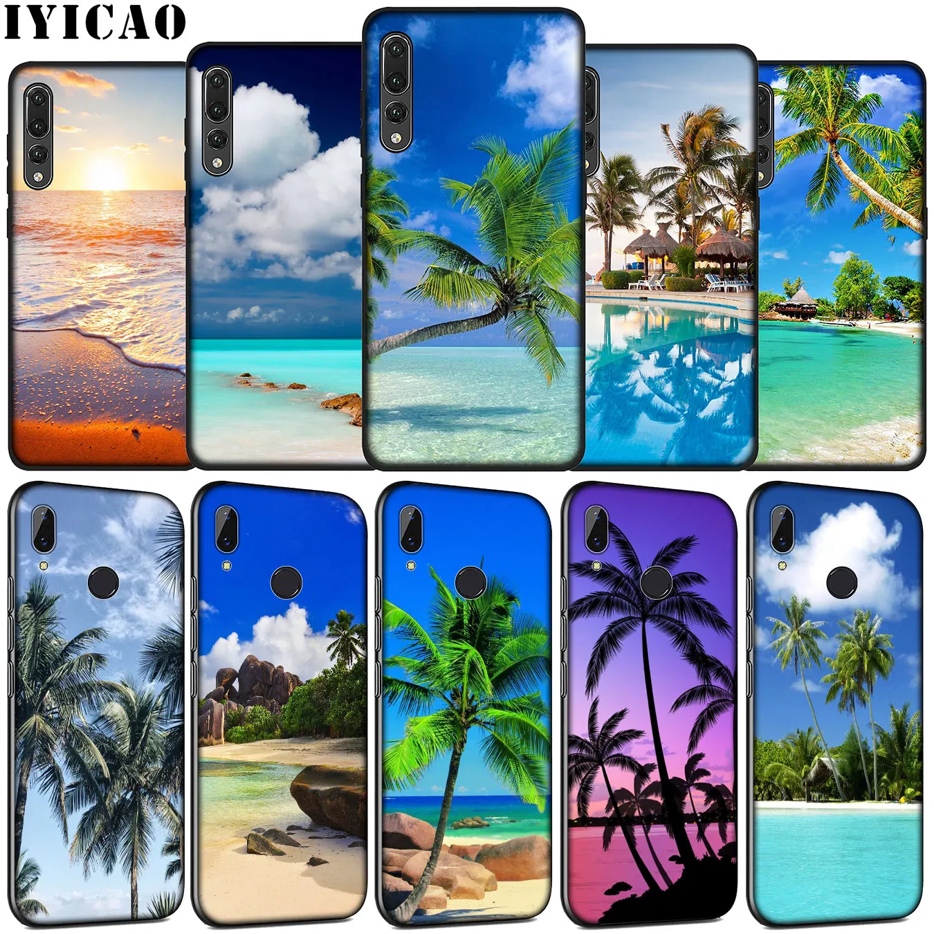 Tropical palm trees Sea Beach spray Soft Phone Case for Huawei P30 P20 Pro P10 P9 Lite Mini 2017 2016 Cover P Smart Z 2019 |