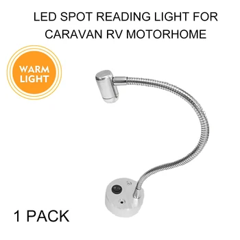 

12V 1W Flexible LED Reading Light Wall Mounted Caravan Boat Warm 100LM Interior Spot Lamp Switch Chrome RV Camper Accessories